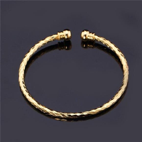 Unisex Simple Cuff Bracelet 18K Real Gold Platinum Plated Fine Bracelets Bangle - Picture 4 of 7